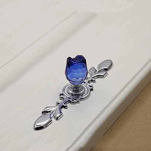 4 Pack Rose Flower Crystal Knobs with Plate for Cabinets and Drawers