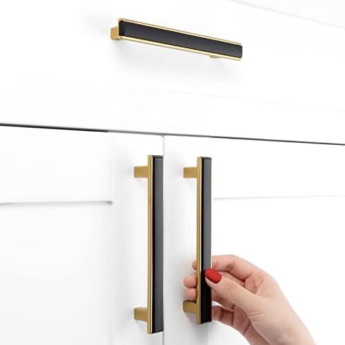 BEROSSA Black and Gold Cabinet Pulls 5 Inch Screw Spacing Pack of 10