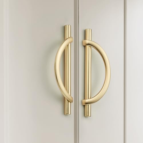 Brushed Brass Cabinet Pulls 5 Inch Hole Center 128 mm 10 Pack