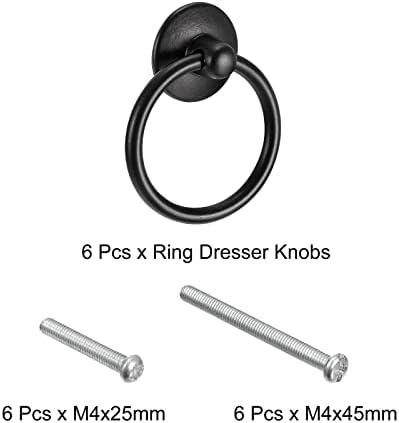 UXCell 6Pcs Round Ring Pulls Black Circle Drawer Handles