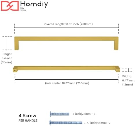 10 Piece 10 Inch Gold-Covered Brushed Brass Cabinet Hardware Pulls