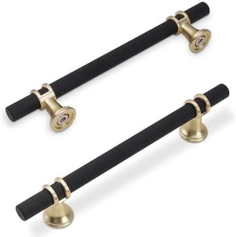 10-Piece 5 Knurled Matte Black Brushed Gold Cabinet pulls