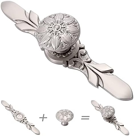 Modern Nickel Cabinet Knobs with Plates - 5 Pack