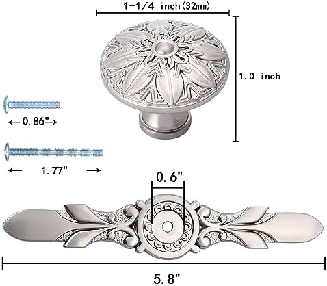 Modern Nickel Cabinet Knobs with Plates - 5 Pack