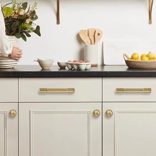 10-Piece Set of Brushed Brass Cabinet Pulls