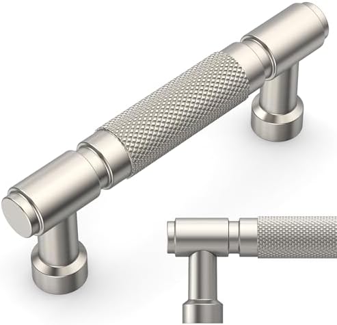 10 Pack AmerdecoBrushed Satin Nickel Knurled Cabinet Pulls 3 Inch Hole