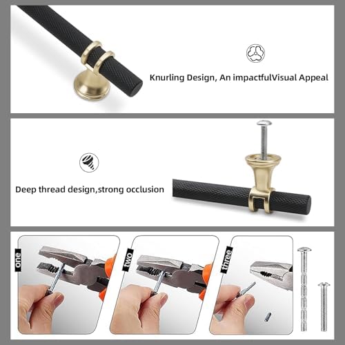 10-Piece 5 Knurled Matte Black Brushed Gold Cabinet pulls
