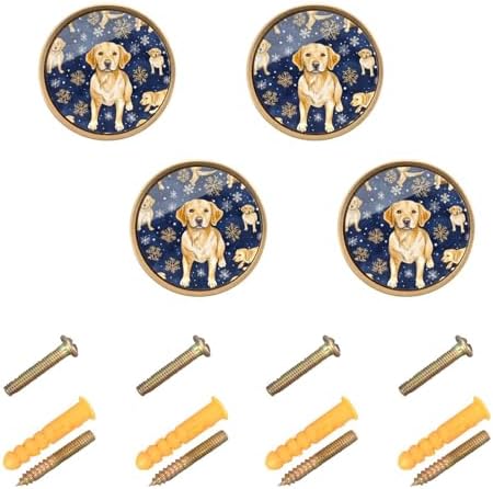 Pack of 4 Gold Dog Navy Blue Snowflakes Cabinet Knobs Boho Home