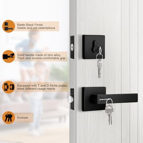 Probrico Matte Black Exterior Door Locksets with Deadbolt Set