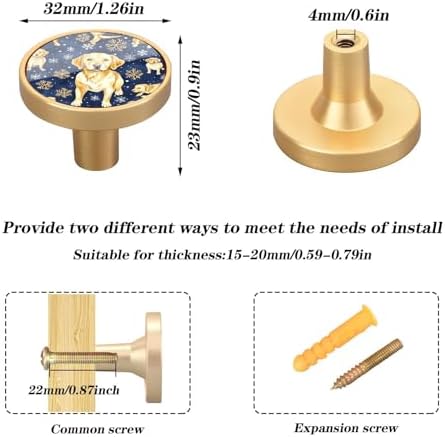 Pack of 4 Gold Dog Navy Blue Snowflakes Cabinet Knobs Boho Home