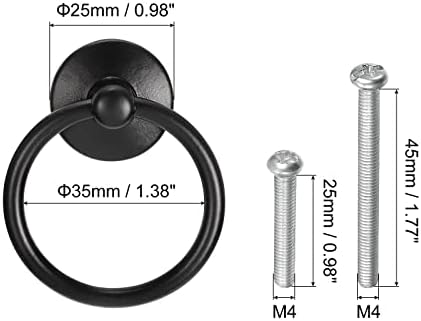 UXCell 6Pcs Round Ring Pulls Black Circle Drawer Handles