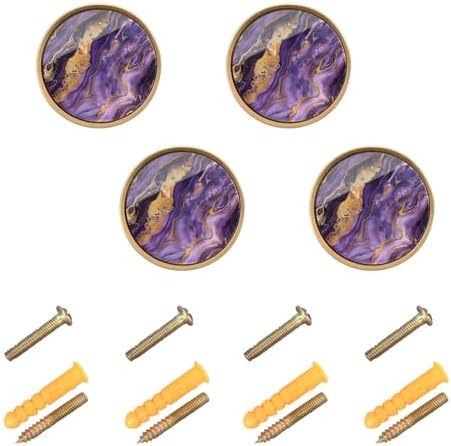 Customizable Marble Stone Purple Gold Cabinet Knobs 126 Inch 32mm