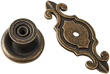 4Pcs Antique Bronze Retro Cabinet Knobs with Fleur de Lis Backplates