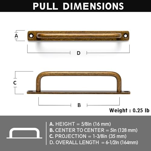 Set of 12 5 Inch Sleek Antique Brass Cabinet Pulls