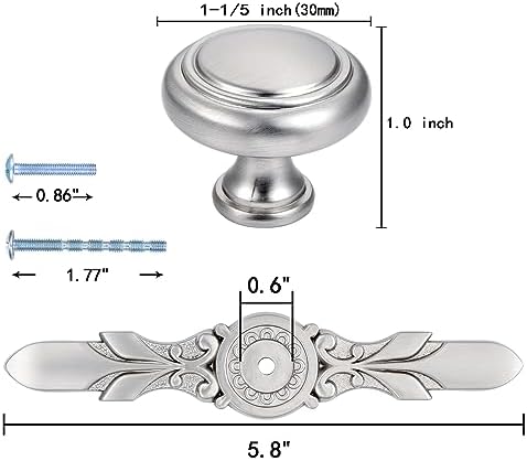 Sleek Round Knobs with Backplate - 10 Pack Brushed Nickel for Cabinets