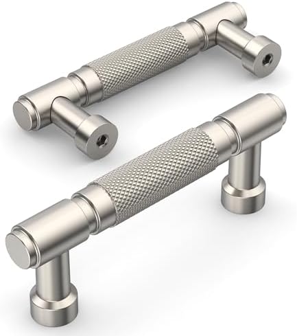 10 Pack AmerdecoBrushed Satin Nickel Knurled Cabinet Pulls 3 Inch Hole