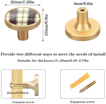 etherSpher Scotland Buffa Plaid Cabinet Pulls Knobs 4-Pack Gold Alto
