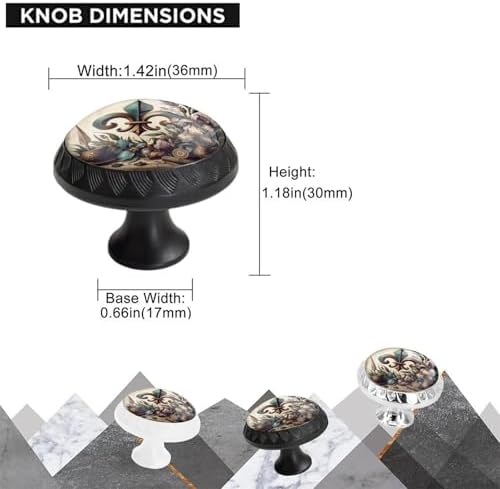 4 Pack Black Cabinet Knobs - Rustic Fleur De Lis Glass Crystal Drawer Pulls