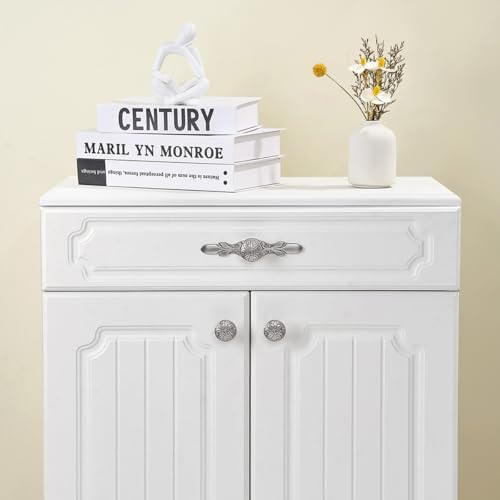 Modern Nickel Cabinet Knobs with Plates - 5 Pack