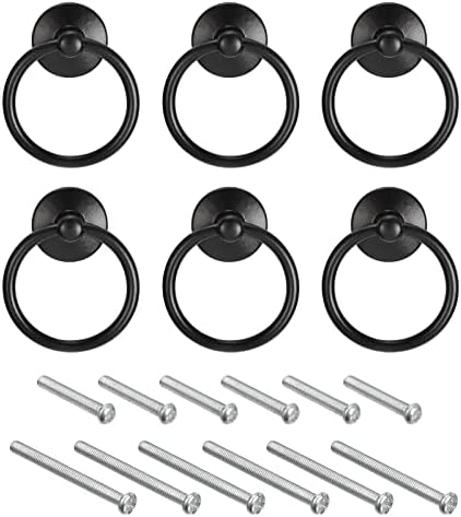 UXCell 6Pcs Round Ring Pulls Black Circle Drawer Handles