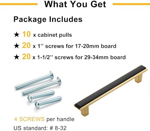 BEROSSA Black and Gold Cabinet Pulls 5 Inch Screw Spacing Pack of 10