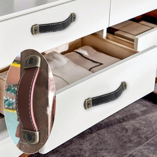 2-Piece Leather Cabinet Handles with Mounting Screws Brown 5x61in