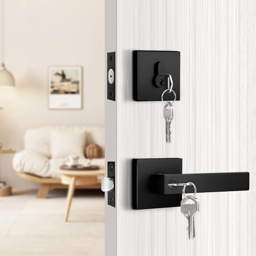 Probrico Matte Black Exterior Door Locksets with Deadbolt Set