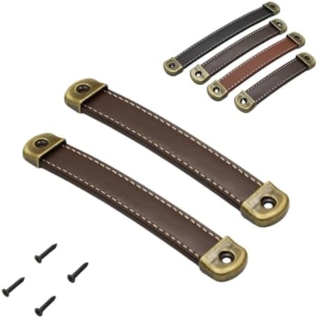 2-Piece Leather Cabinet Handles with Mounting Screws Brown 5x61in