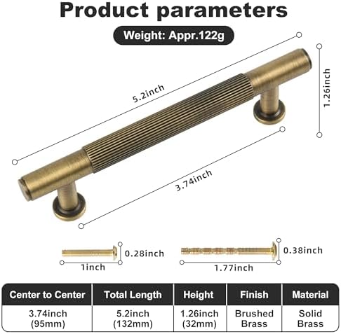 5-Piece Antique Brass Kitchen Cabinet Pulls for Drawers Cabinets