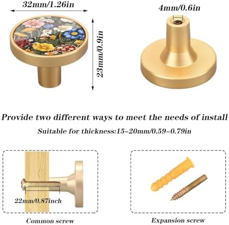 EtherSpher Beauty Meadow 4-Piece Boho Dresser Knobs Pulls Gold 126 Inch 32mm