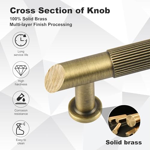 5-Piece Antique Brass Kitchen Cabinet Pulls for Drawers Cabinets