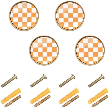 Customizable Orange White American Plaid Cabinet Pulls 4 Pack