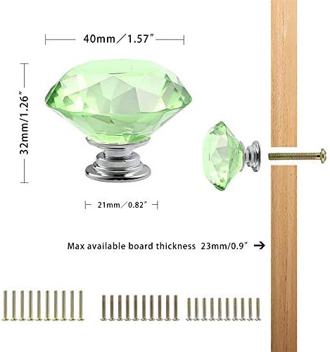 10-Piece 40mm Diamond Crystal Glass Pull Handle Cabinet Knobs Green