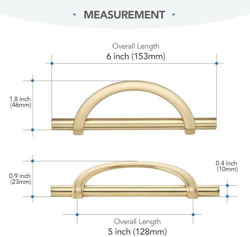 Brushed Brass Cabinet Pulls 5 Inch Hole Center 128 mm 10 Pack
