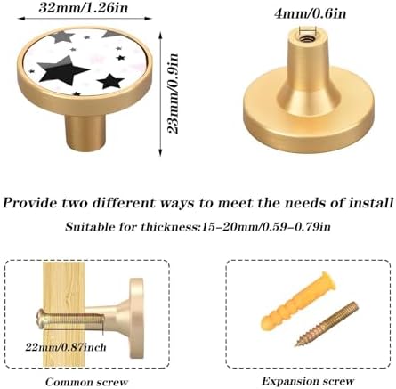 Customizable Dreamy Black and Peach Stars Cabinet Knobs 4 Pack 126 Inch
