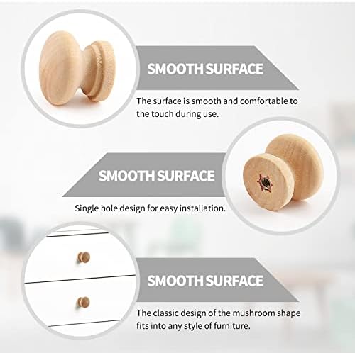 12Pcs Unfinished Wood Knobs Mushroom Shape Drawer Cabinet Knobs Premium Solid Wood Pulls