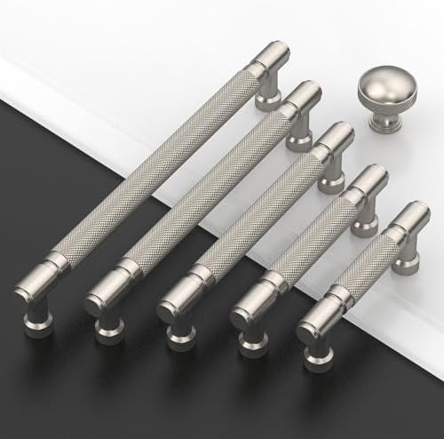 10 Pack AmerdecoBrushed Satin Nickel Knurled Cabinet Pulls 3 Inch Hole