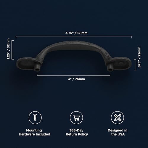 Premium Solid Core Kitchen Cabinet Pulls Black Iron