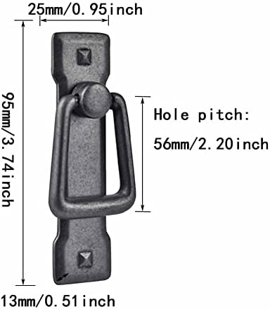 Flat Ring Pull with Backplate 2Pcs Ancient Iron Black Cabinet Hardware