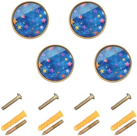 EtherSpher - Customizable Blue Oil Painting Star Cabinet Knobs 4-Pack