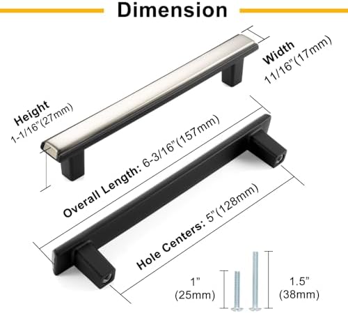 BEROSSA Black and Gold Cabinet Pulls 5 Inch Screw Spacing Pack of 10