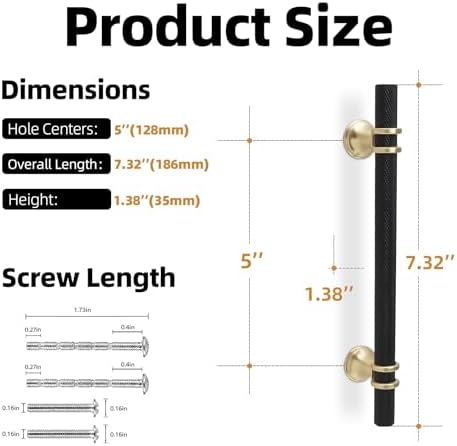 10-Piece 5 Knurled Matte Black Brushed Gold Cabinet pulls