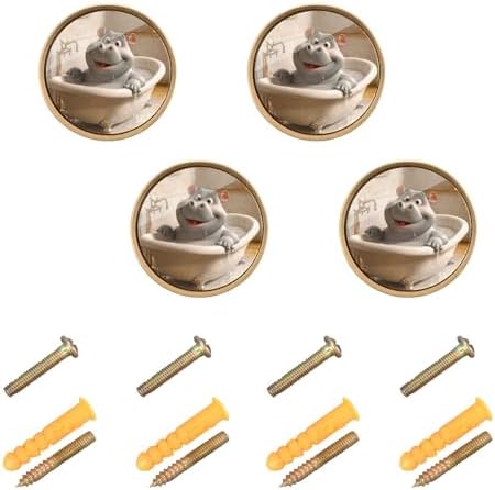 EtherSpherCustomizable Cartoon Hippo Retro Bathtub Cabinet Knobs 4 Pack