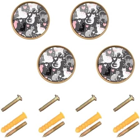 Customizable Cartoon Grey White Peach Cat Cabinet Knobs 4 Pack