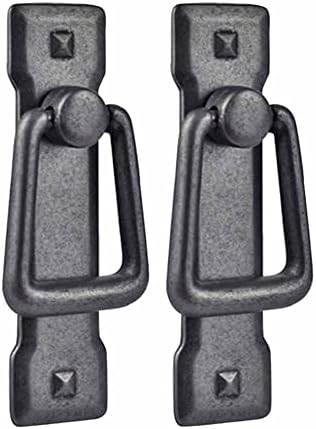 Flat Ring Pull with Backplate 2Pcs Ancient Iron Black Cabinet Hardware