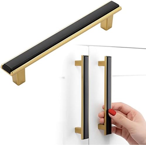 BEROSSA Black and Gold Cabinet Pulls 5 Inch Screw Spacing Pack of 10