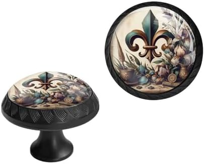 4 Pack Black Cabinet Knobs - Rustic Fleur De Lis Glass Crystal Drawer Pulls