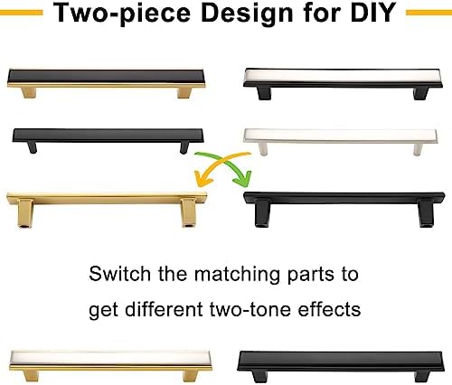 BEROSSA Black and Gold Cabinet Pulls 5 Inch Screw Spacing Pack of 10