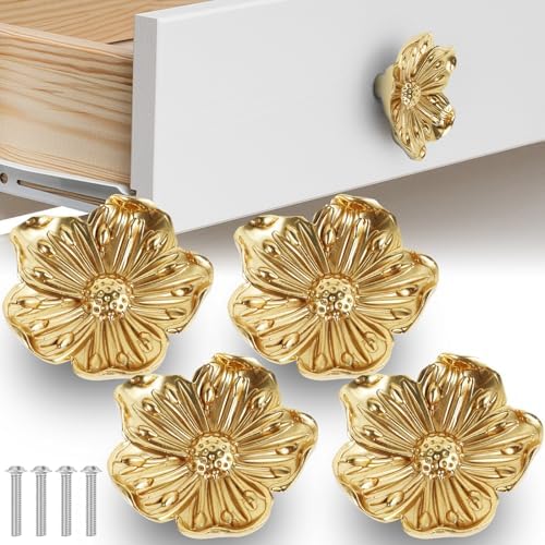 Elegant Gold Flower Cabinet Drawer Knobs