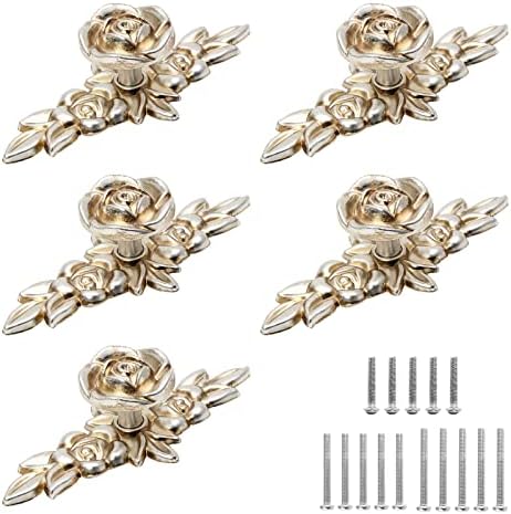 Elegant Rose Knobs - 5-Piece Set for Cabinets with Backplate